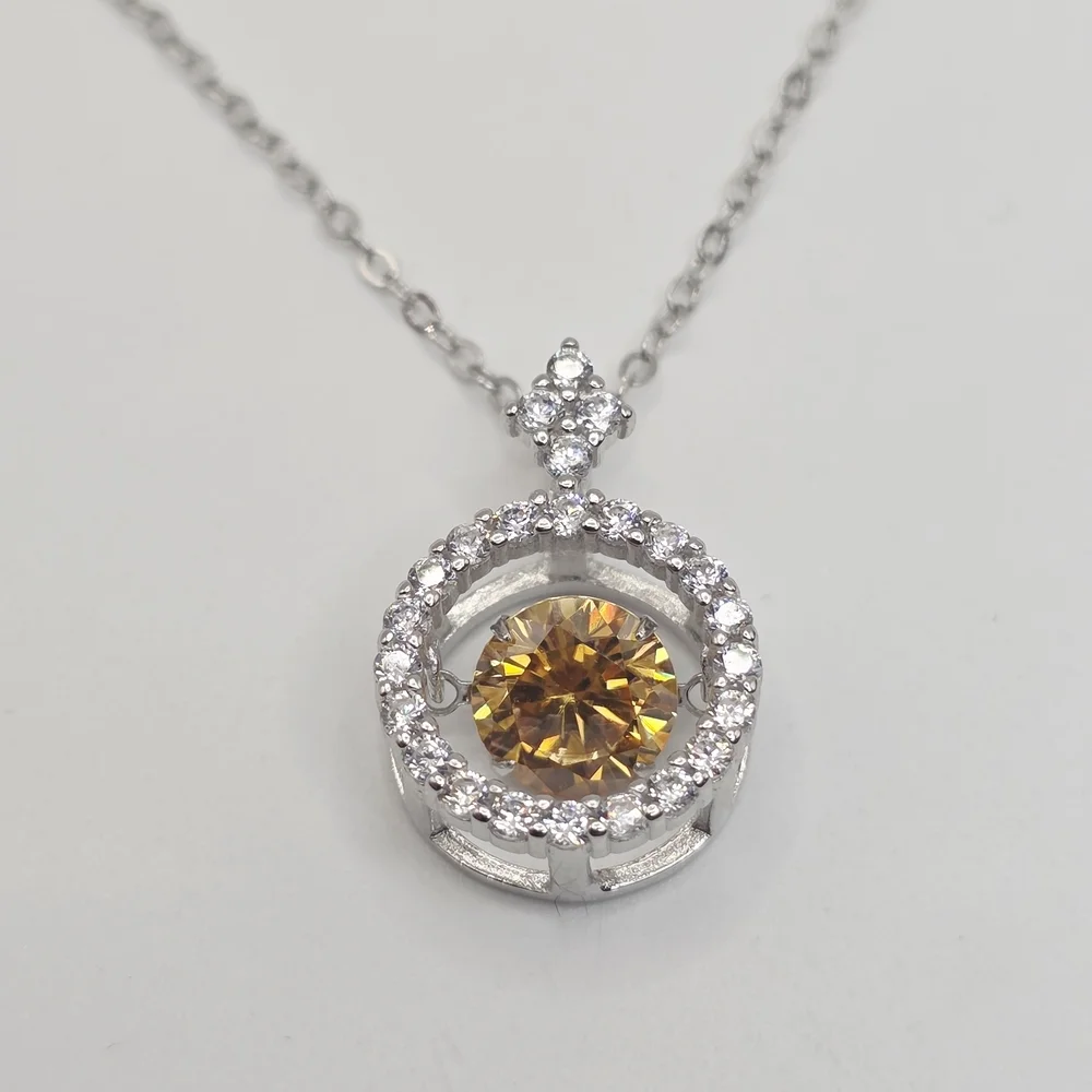 Dainty 1ct. MOISSANITE  Silver Necklace with Gold Gemstone